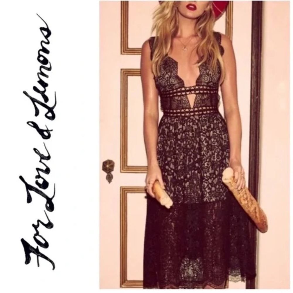 For Love And Lemons Black Lace Cocktail Midi Dress - Picture 12 of 12